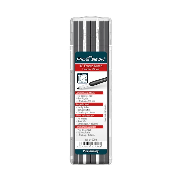 Pica Big Dry Standard Hard Refill Leads for Carpenters, 12PK 6050/SB - main